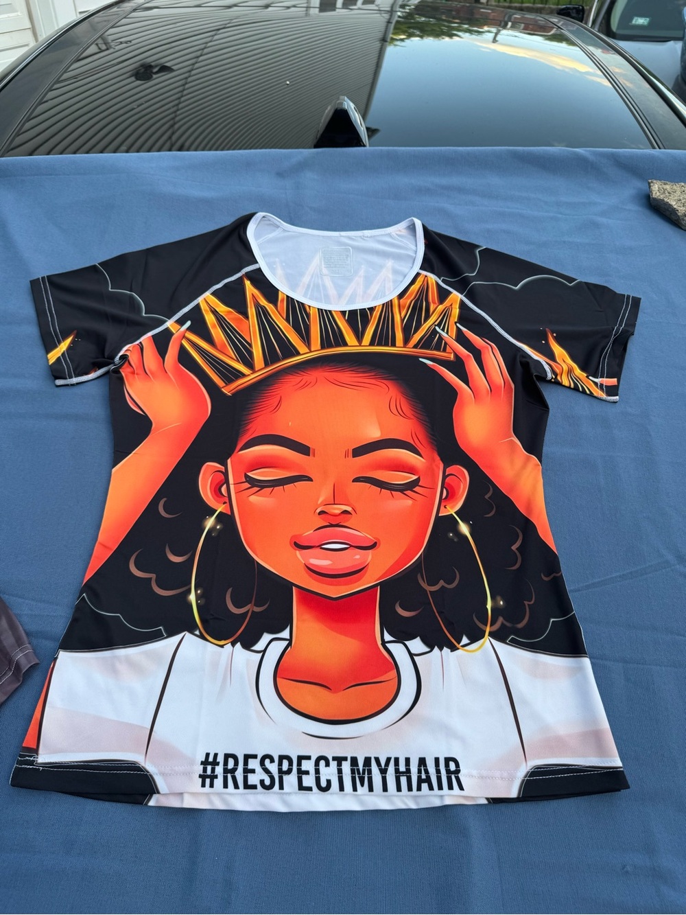 Women's Graphic Tee - #RESPECTMYHAIR Black & Orange Design